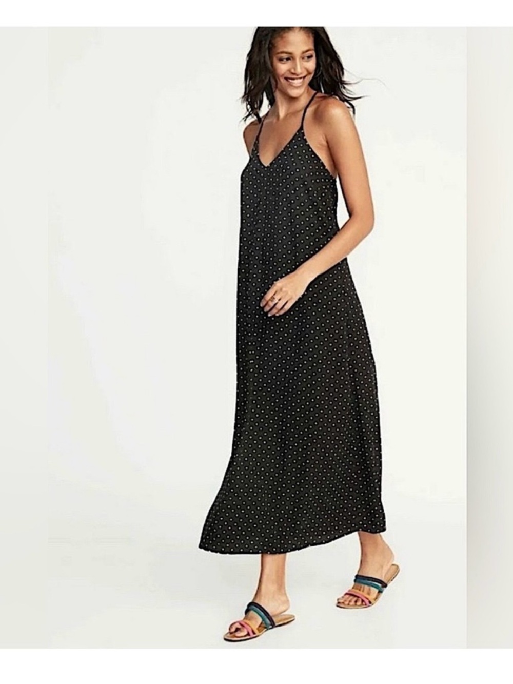 Old Navy Black Polka Dot Slip Dress